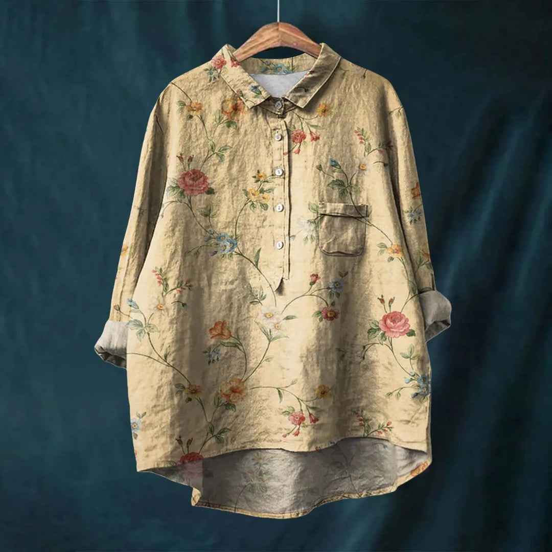 Hannah - Floral Print Cotton Linen Blouse